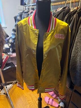 Mitchell & Ness 49ERS Gold Satin Varsity Jacket with Red-White Trim